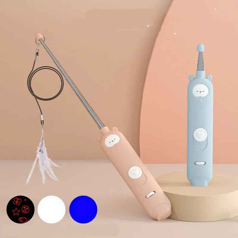 Interactive Laser Cat Toy Wand with Feather and Bell