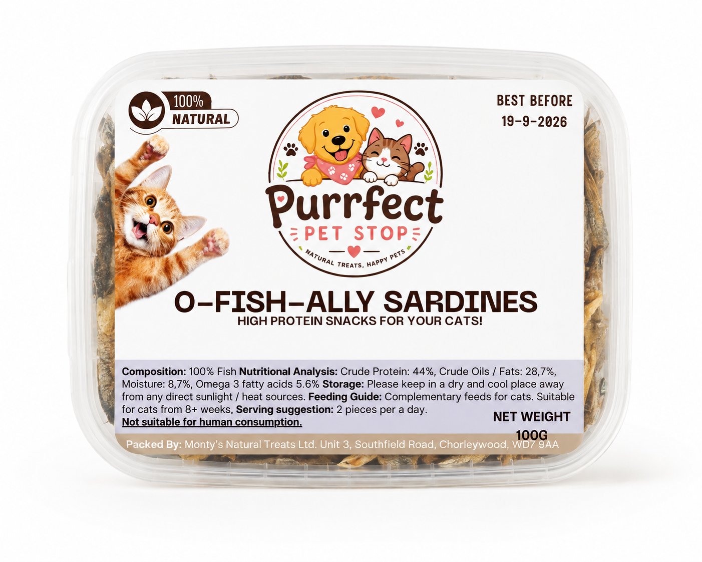 O-FISH-ALLY Sardines for Cats | Whole Dried Sardines | Natural High Protein Cat Treats | 100g
