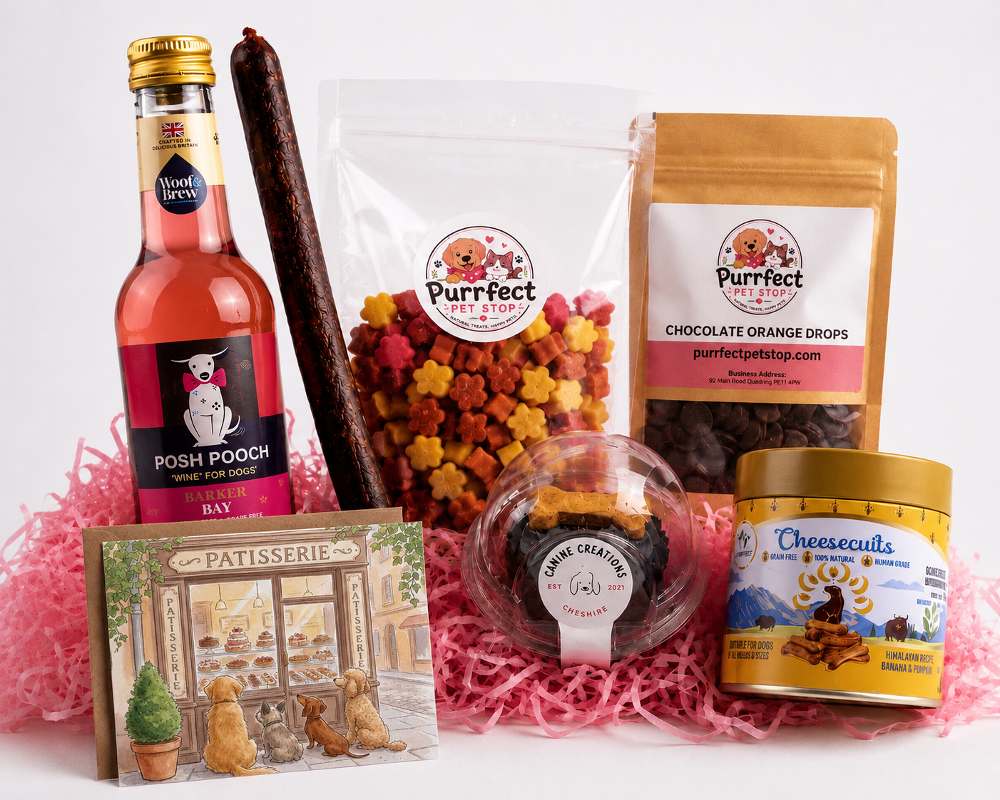 🍷 Birthday Pawty Gift Box | Dog Birthday Gift Hamper | Doggy Wine & Treats | Natural Dog Gift Box - Purrfect Pet Stop