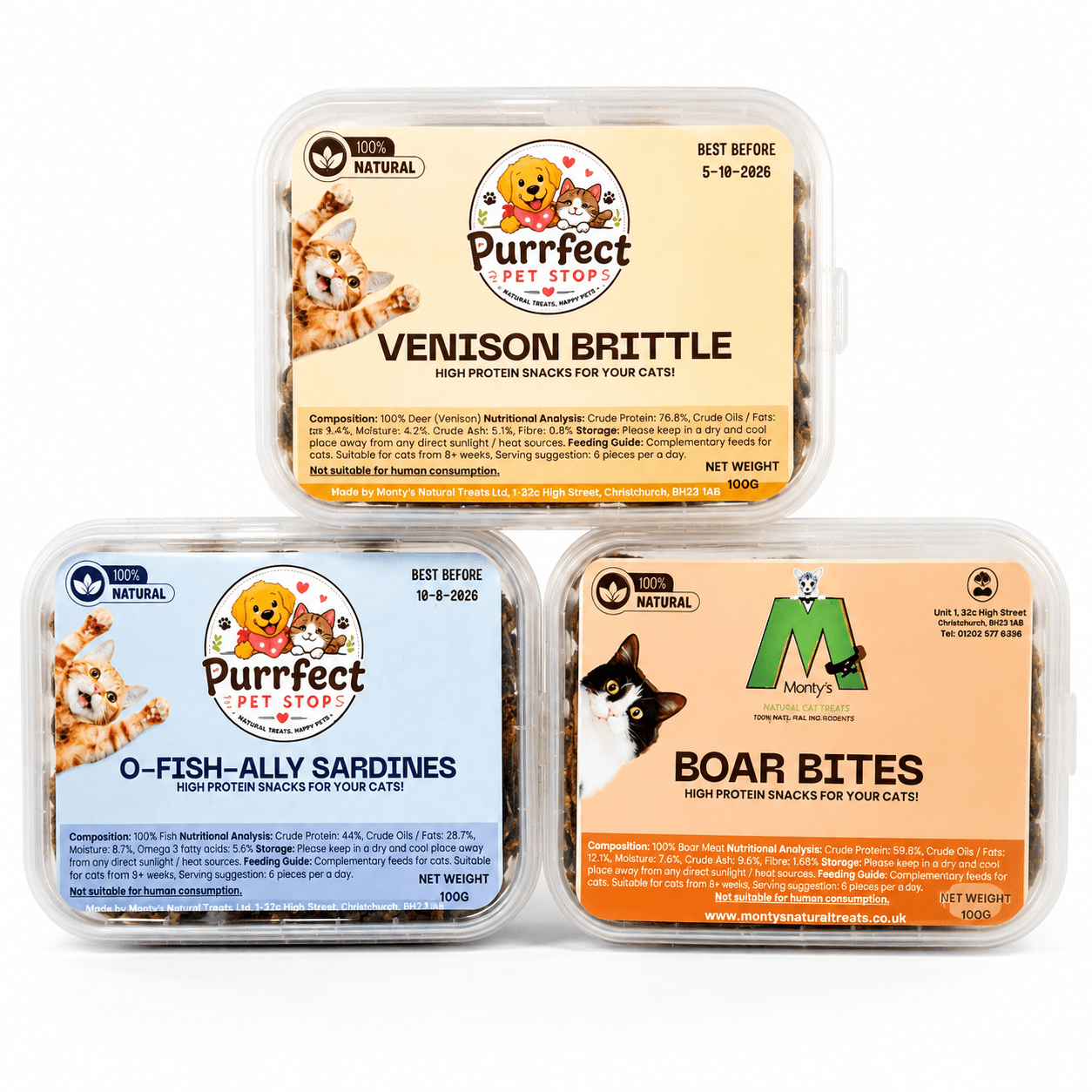Natural Cat Treat Discovery Bundle | Worth £15.95+ | Only £12.99 | Sardines, Boar & Venison - Purrfect Pet Stop