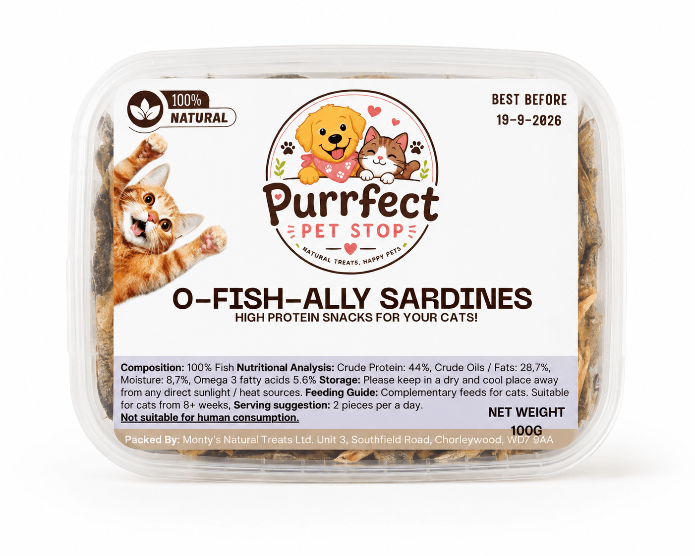 O-FISH-ALLY Sardines for Cats | Whole Dried Sardines | Natural High Protein Cat Treats | 100g - Purrfect Pet Stop