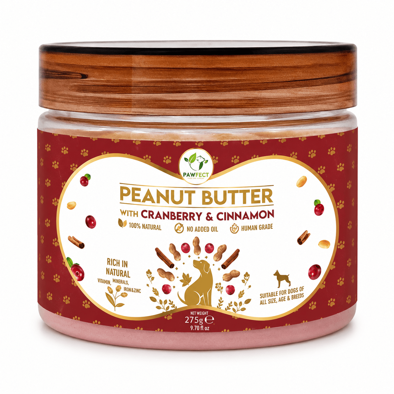 Peanut Butter for Dogs with Cranberry & Cinnamon 275g | Natural Dog Peanut Butter - Purrfect Pet Stop