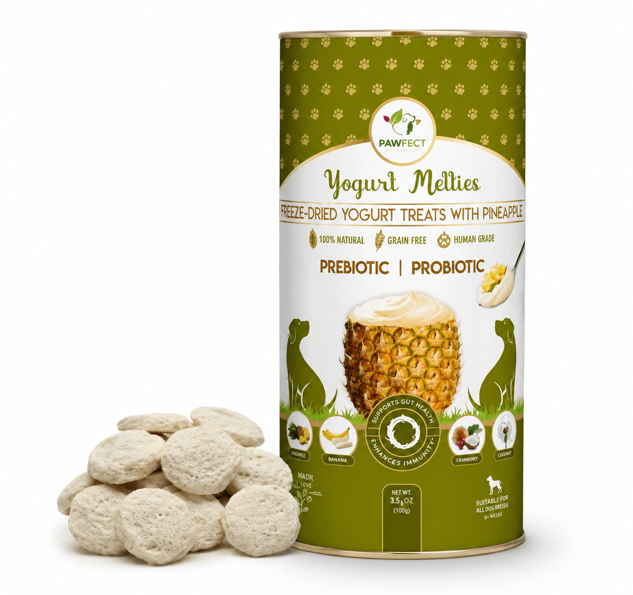 Pineapple Yogurt Melties for Dogs 38g | Freeze - Dried Prebiotic & Probiotic Treats - Purrfect Pet Stop